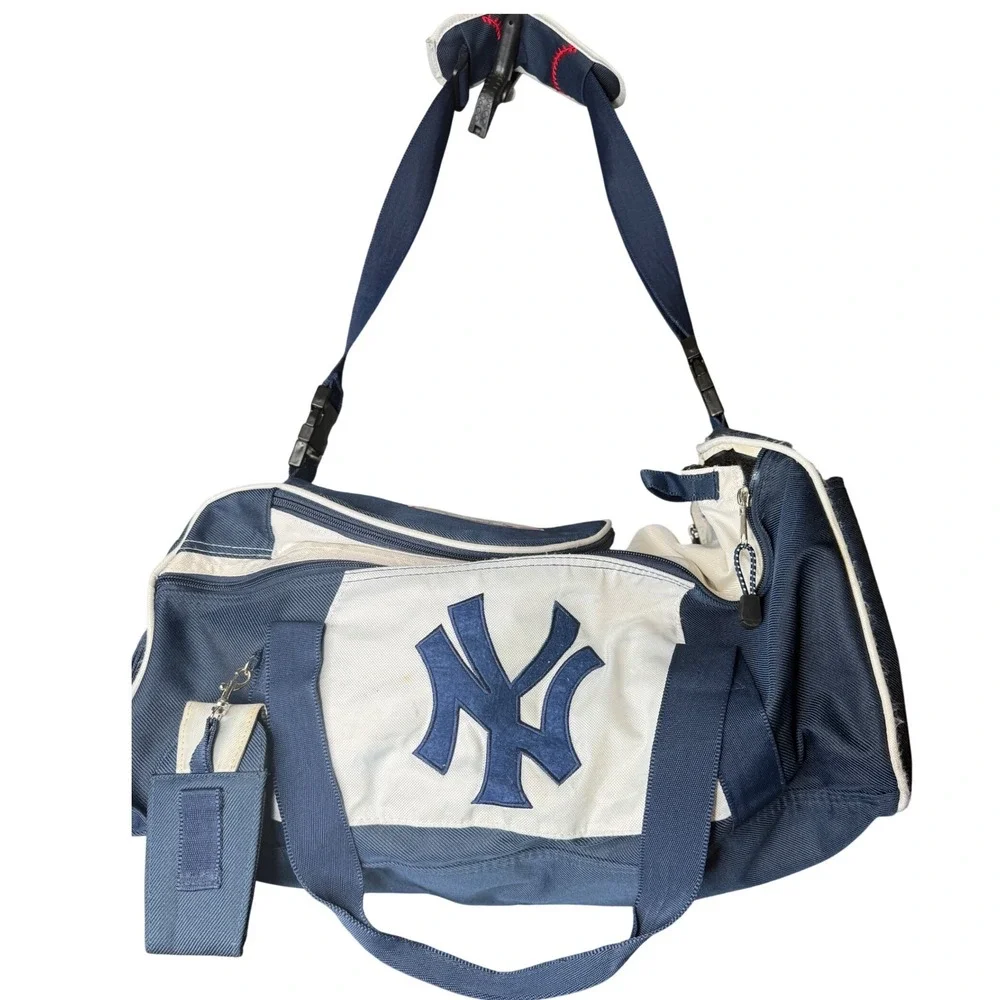 MLB New York Yankees Duffle Bag Navy Blue White Gym Travel Weekender Sport Bag